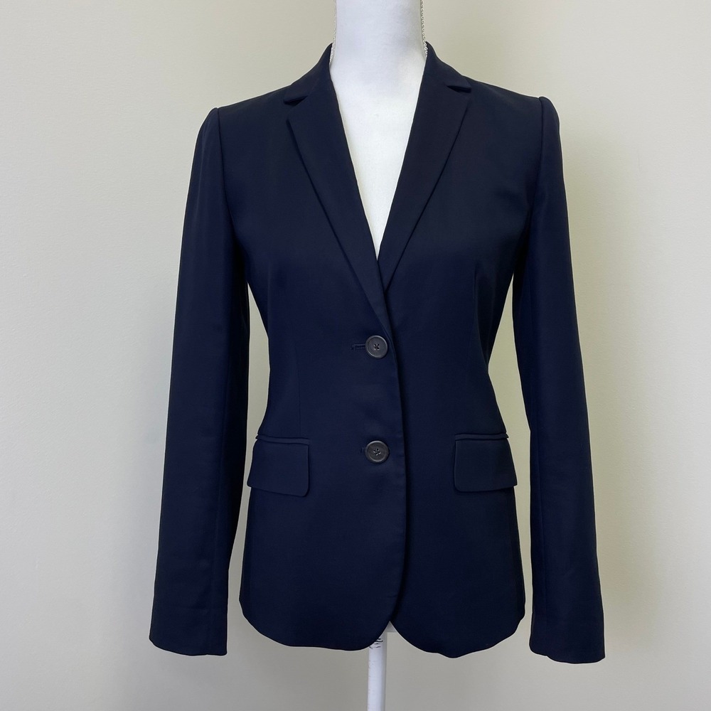 J.Crew Womens Navy Blue 100% Cotton Two Button Blazer Jacket Size 2